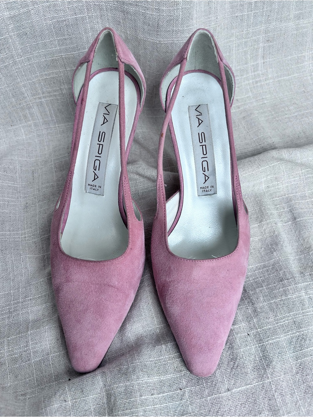 Via Spiga Pink Suede Slingback Heels Italy Size 6b Pointed Toe